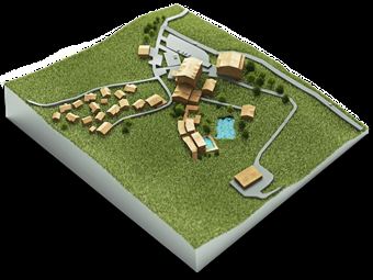 3D-Lageplan Naturresort Puradies mit Gebäuden, Leogang
