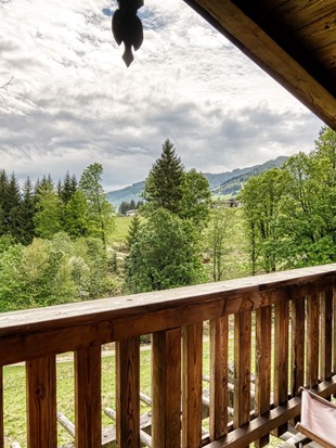 Balcony with Meadow and Forest View at the Private Spa Chalet Honeymoon at Naturresort Puradies Balcony with meadow and forest view at the Private Spa Chalet Honeymoon at Naturresort Puradies
