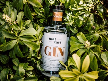Mattari Gin – First Edition des Naturresorts Puradies, Leogang Mattari Gin Flasche im Grünen, Naturresort Puradies Leogang